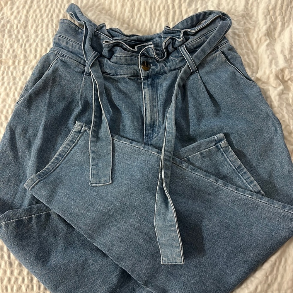 High waist tie jeans ..